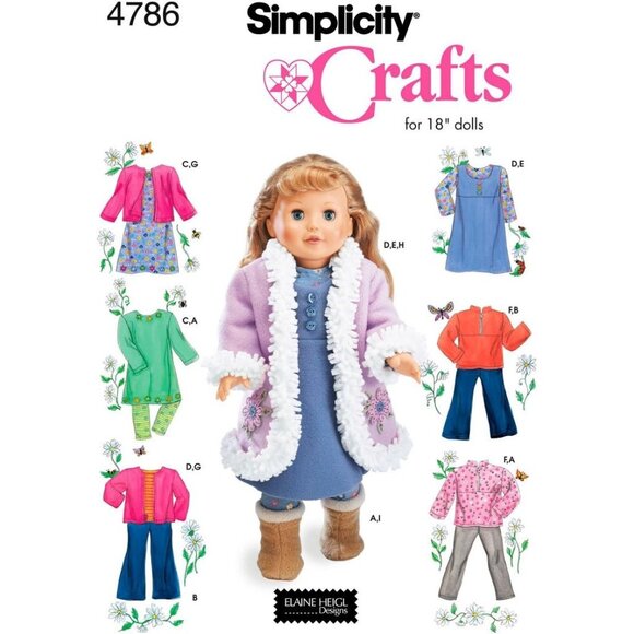 Simplicity 4786 Doll Clothes Sewing Pattern For 18" Dolls - Picture 1 of 3